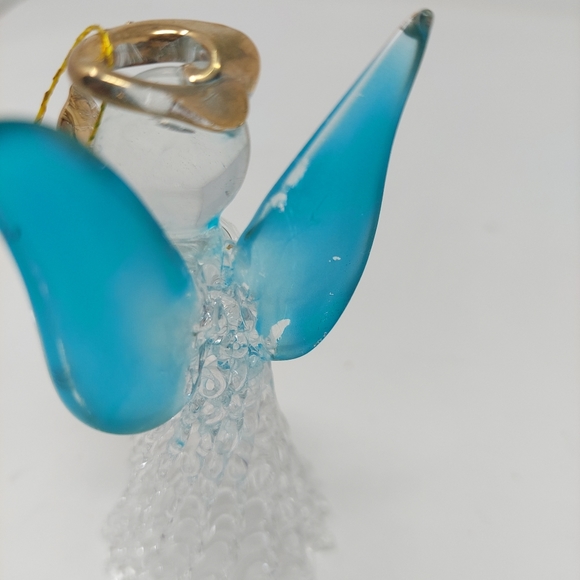 Vintage Angel Spun Glass Christmas Ornament Blue Wings Delicate Glass Skirt - Picture 5 of 9